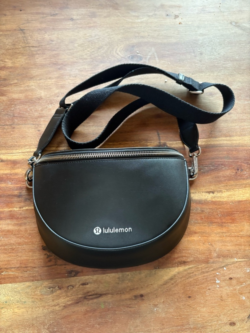 lululemon athletica Black Leather Belt Bag with Adjustable Strap